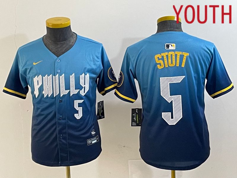 Youth Philadelphia Phillies 5 Stott Blue City Edition Nike 2024 MLB Jersey style 4